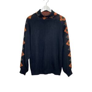 Vintage 90s Women's Size L Black Mock Neck Floral Acrylic Sweater by TAPESTRY